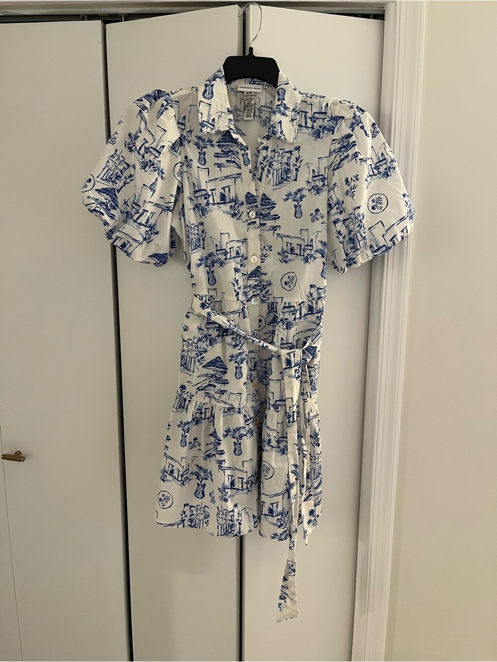 Sincerely Jules Size M Shirtdress Puff Sleeves Toile Print Pockets 100% Cotton